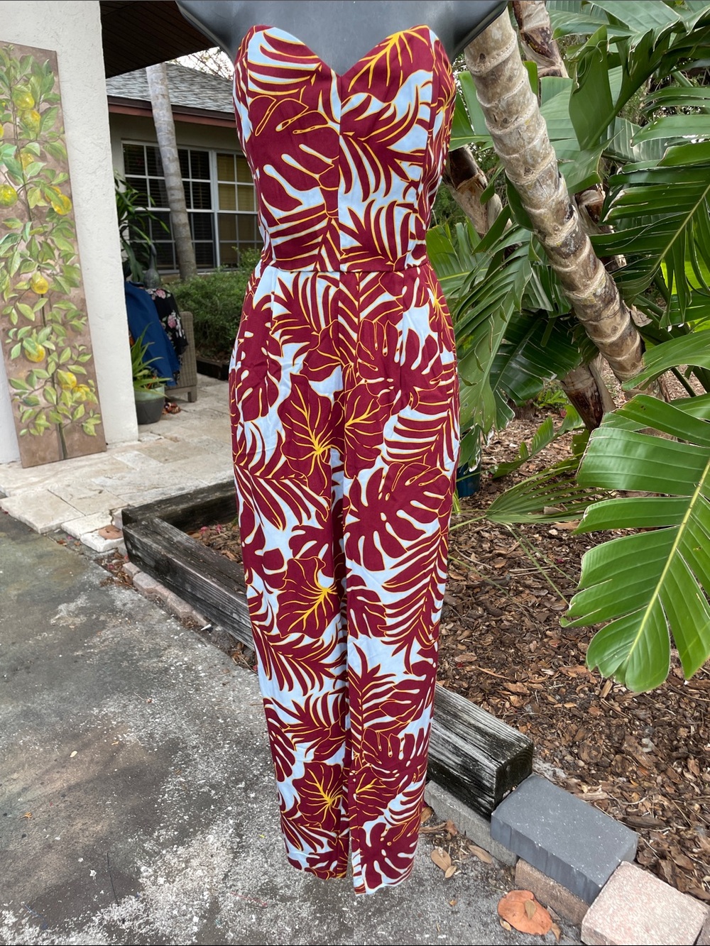 H&M strapless tropical jumpsuit with pockets